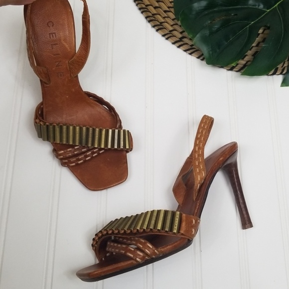 Celine Shoes - Celine leather sling back sandals heels 5.5
